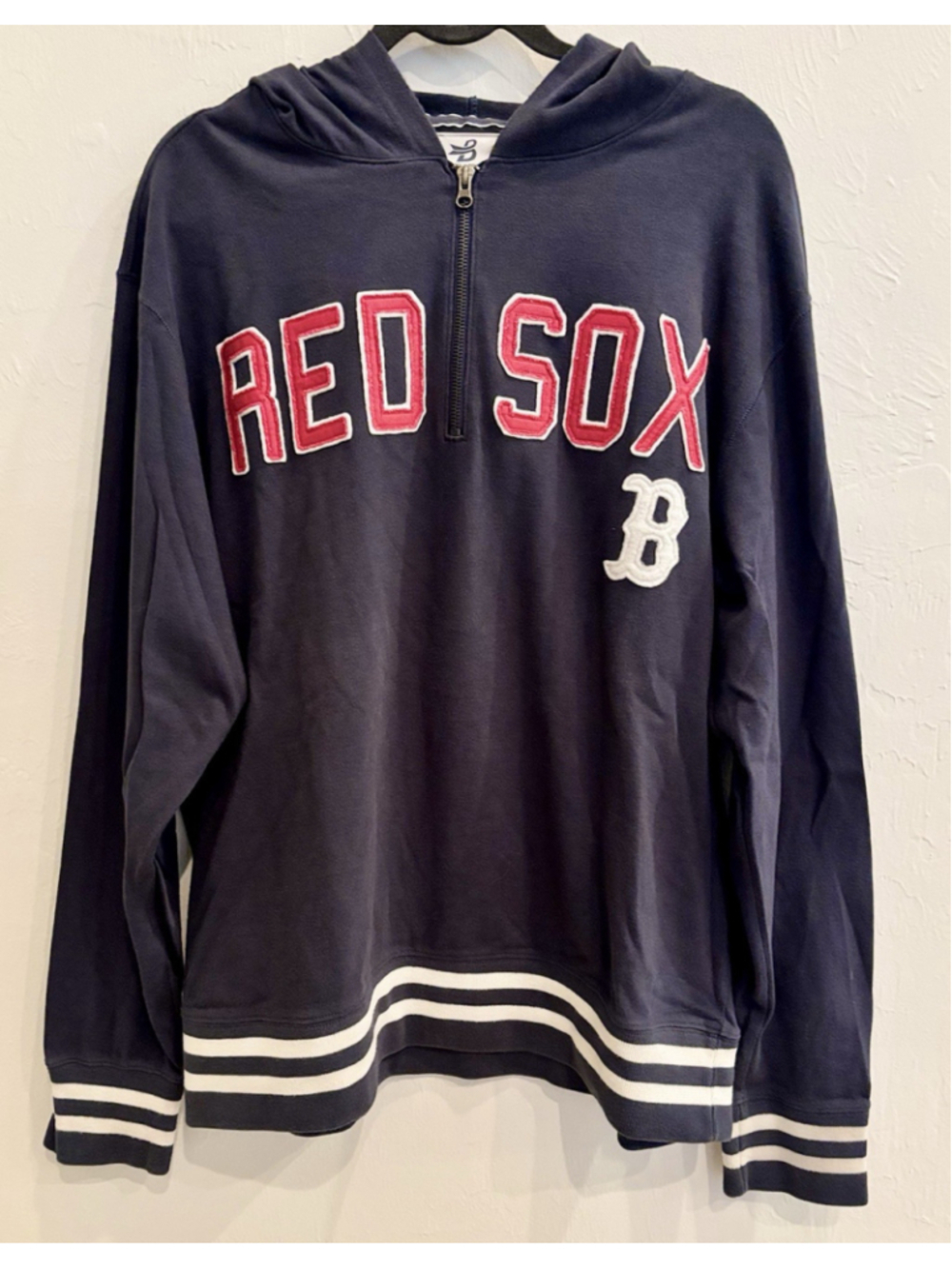 Boston Red Sox Vtg Retro Look Quarter Zip Hoodie Stitched 100% Cotton XXL Soft